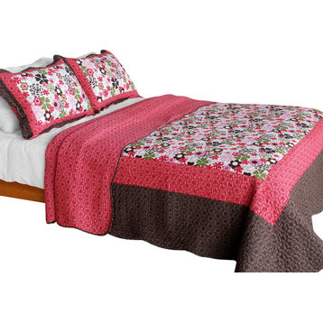 Candy Floral Cotton 3PC Vermicelli-Quilted Printed Quilt Set (Full/Queen Size)