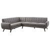 Mid Century Sectional Sofa, Angled Legs With Linen Padded Seat and Tufted Back