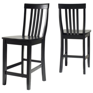 School House Barstool, Black Finish With 24" Seat Height, Set of 2