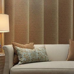 Traditional Beige Living Room Custom Window Vertical Blinds by Hunter Douglas - Vertical Blinds