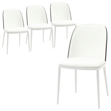 LeisureMod Tule Mid-Century Modern Dining Side Chair, Set of 4, Black/White