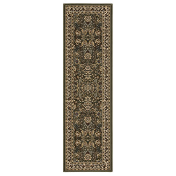 Aiden Traditional Vintage Inspired Green/Ivory Rug, 2'3" x 7'9"