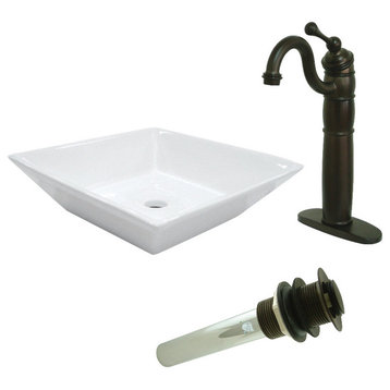 Vessel Sink,Heritage Sink Faucet & Drain Combo, White/Oil Rubbed Bronze