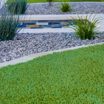 Front yard Remodel with Pavers, Walls, Artificial Grass, Xeriscape & More