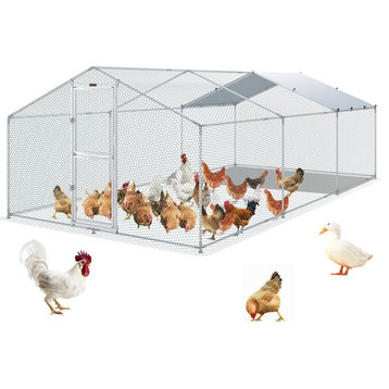 VEVOR Large Metal Chicken Coop Walk-In Chicken Run 19.7x9.8x6.6' Peaked Roof