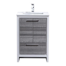 24 inch Ash Gray Modern Bathroom Vanity with White Quartz Countertop - Bathroom Vanities And Sink Consoles