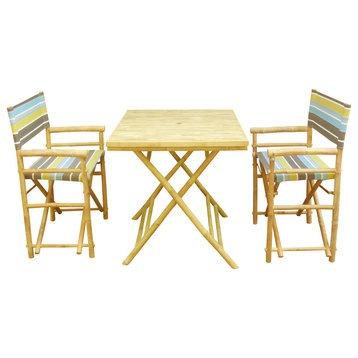 Square Table Set With 2 Director Canvas Chairs, Green Stripes