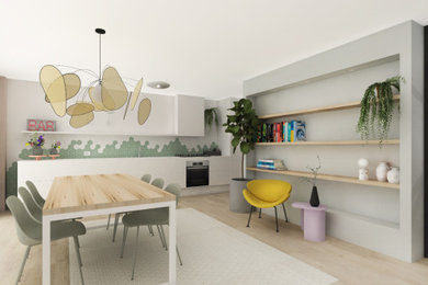 Example of a mid-sized danish kitchen/dining room combo design in Other