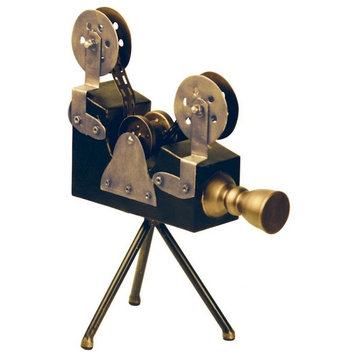 Decorative Black and Gold Old-Fashioned Movie Projector Sculpture made of Metal