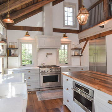 Light Gray Cabinets with Exposed Wood Beams