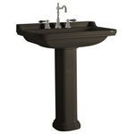 WS Bath Collections - Waldorf 4141+1070 Pedestal Bathroom Sink, Glossy Black With Three Faucet Holes - The Waldorf collection, created by the Italian designer Massimiliano Cicconi, evokes the elegance of the early twentieth century. The series is inspired by sanitary ware present in the historic Hotel Waldorf-Astoria, located in New York since 1893.
