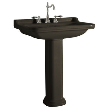 Waldorf 4141+1070 Pedestal Bathroom Sink, Glossy Black With Three Faucet Holes