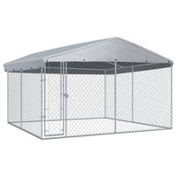 vidaXL Outdoor Dog Kennel with Roof 150.4"x150.4"x88.6" Galvanized Steel Cage