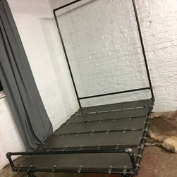 Gatsby Dark Steel Pipe & Perforated Steel Kingsize Bed Frame with high headframe - Headboards