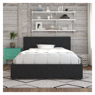 Novogratz Kelly Upholstered Bed With Storage Dark Gray Linen