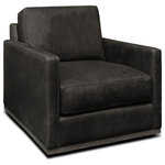 Hello Sofa Home - Monterrey 100% Top Grain Leather Americana Swivel Armchair - No frills, no facades - this stunning swivel armchair is simply the finest quality materials plus expert construction, for an incredibly comfortable seat. Upholstered in sinuous top grain leather, with no splits or bonded products, the handsome dark finish will age and weather gracefully, giving you a chair that only grows in character the longer you have it. The hardwood frame supports high density foam and pocketed coil suspension, while the distressed wood base adds a touch of natural charm. These neutral colors will easily complement any decor.
