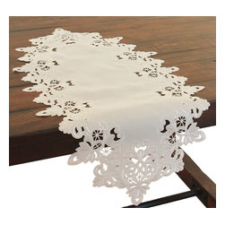 Xia Home Fashions - Victorian Lace Embroidered Cutwork Table Runner, 16"x34", Ivory - Table Runners