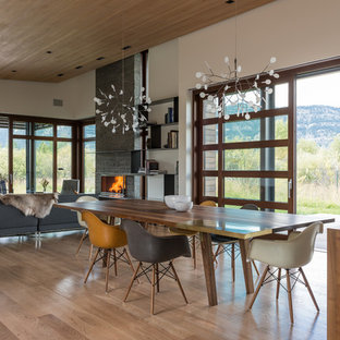 ソルトレイクシティのコンテンポラリースタイルのLDKの画像 (白い壁、無垢フローリング)