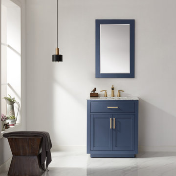 Ivy 30" Single Bathroom Vanity Set in Royal Blue and Carrara White Marble Counte