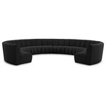 Meridian Furniture - Infinity Black Boucle Fabric Upholstered Arc Shaped Modular Sectional, Black, 10-Piece, Arc-Shaped - Mix and match this Infinity boucle fabric modular chair with other items in the Infinity collection to find the best possible seating solution for your gang. Rich black boucle fabric feels welcoming and soft to the skin, so you stay seated comfortably for the big game or while watching your favorite programs. Deep channel tufting adds to the longevity and durability of this modular chair while giving it texture.