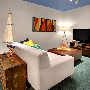 Design ideas for a contemporary home cinema in Seattle with turquoise floors.