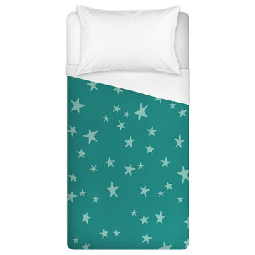 Green Star Pattern Twin Brushed Poly Duvet Cover