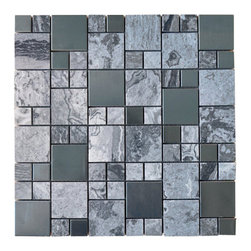 Pebble Stone Marble with Grey Metallic Square Glass Mosaic Tiles - Home Accessories & Decor