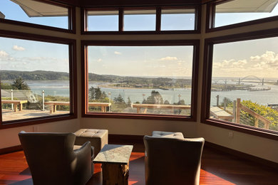 Example of a huge mid-century modern home design design in Portland