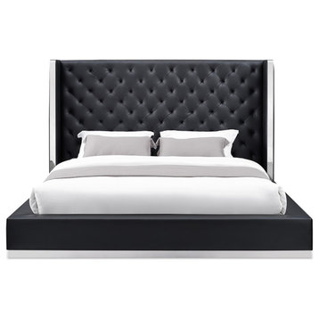 Abrazo Bed King, Black  Faux Leather