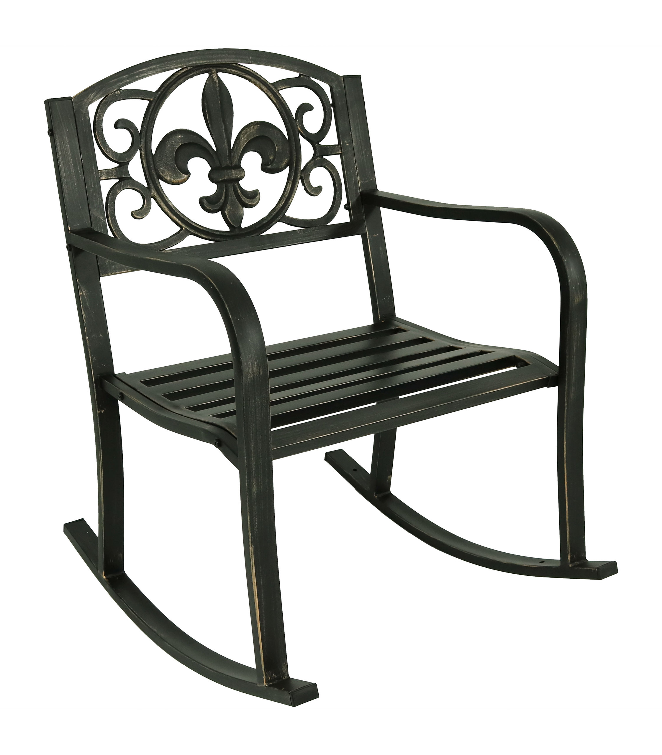 Sunnydaze Outdoor Patio Rocking Chair, Cast Iron With Fleur-de-Lis ...