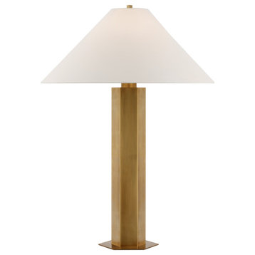 Olivier Medium Table Lamp in Hand-Rubbed Antique Brass with Linen Shade