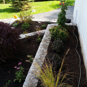 Stone Wall, Landscape Lighting, Walkway & Landing Project, Marlborough MA
