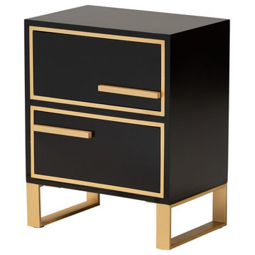 Baxton Studio Giolla Black Finished Wood and Gold Metal 2-Drawer End Table