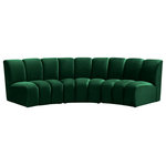 Meridian Furniture - Infinity Channel Tufted Velvet Modular Chair, Green, 3 Piece - Create a seating group that works for every possible situation with this Infinity modular sofa and other pieces in the Infinity collection. Upholstered in soft green velvet material that feels great against the skin and offers long-wearing beauty, this piece fits with other Infinity items for an infinite number of combinations that get your seating requirements just right but that look just as nice when used on their own.