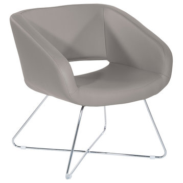 Lounge Chair, Gray Faux Leather With Chrome Base