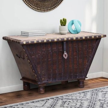 Palmer Rustic Reclaimed Wood Tapered Base Storage Coffee Table Trunk