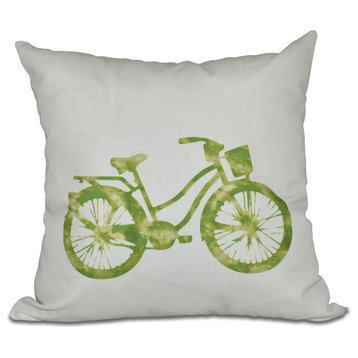 Life Cycle, Geometric Print Outdoor Pillow, Light Green, 18"x18"