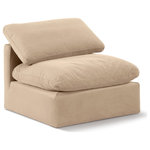 Meridian Furniture - Indulge Upholstered Modular Chair, Beige, Down Stuffed Velvet, Armless Chair - Experience ultimate comfort and style with our beige velvet Indulge Armless Chair. The luxurious velvet will elevate the aesthetic of any room. This chair provides ample space for you to relax while its modular build offers the option of unlimited configurations. Whether you're looking to add a stylish element to your living room or a comfortable seating option to your bedroom, this chair is the perfect choice.