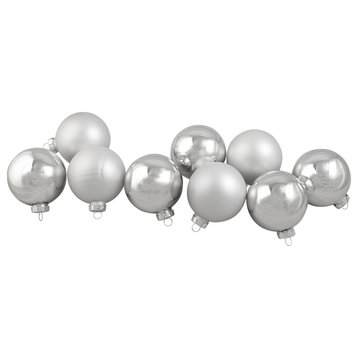 10ct Silver Shiny and Matte Glass Ball Christmas Ornaments 1.75" (45mm)