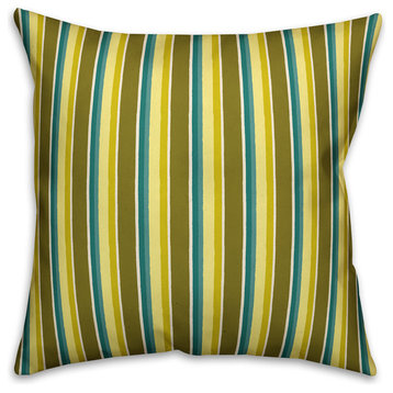 Stripes, Green Outdoor Throw Pillow, 18"x18"
