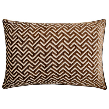 Brown Velvet 12"x22" Lumbar Pillow Cover Trellis Pattern Trellis Harmony