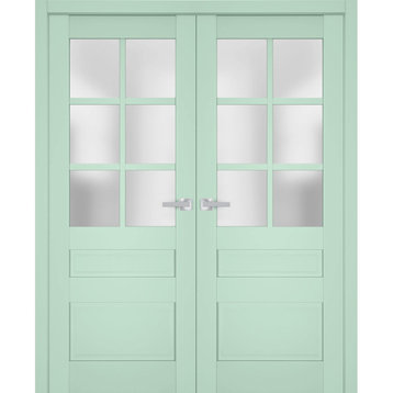 Interior French Double Doors 56 x 80, Veregio 7339 Oliva & Frosted Glass