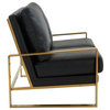 LeisureMod Jefferson Faux Leather Design Loveseat With Gold Frame Black