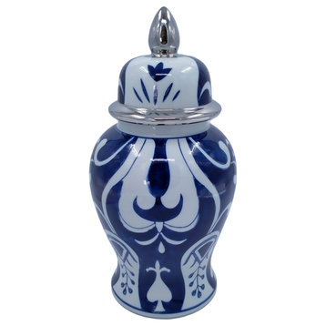Sagebrook Home Contemporary Ceramic Temple Jar With Blue Finish VC10467-08