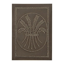 USA Handcrafted - Four Handcrafted Punched Tin Cabinet Panel Primitive Wheat Design, Blackened Tin - Decorative Objects And Figurines