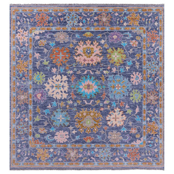 8' Square Hand-Knotted Turkish Oushak Wool Rug - Q15668