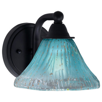 Paramount 1-Light Wall Sconce, Matte Black, 7" Teal Crystal Glass