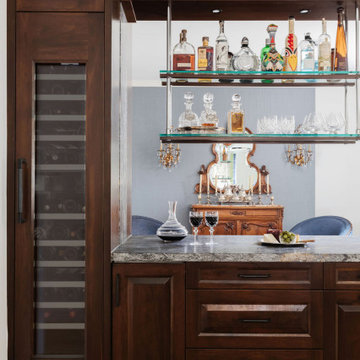 Elegant Custom Bar in Houston, TX with Wine Storage and Floating Glass Shelves