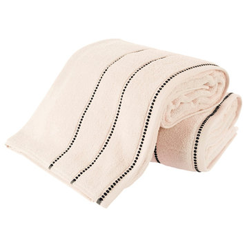 Luxury Cotton Towel Set- 2 Piece Set Zero Twist Cotton, Bone/Black