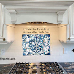 French Blue Fleur de Lis Tile Mural by artist Linda Paul - Tile Murals